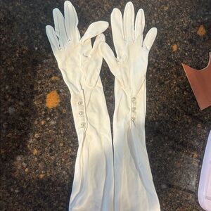 Elegant Long White Gloves with Button Detail
